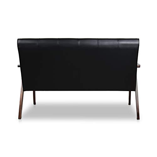 JIASTING Mid-Century Modern Solid Loveseat Sofa Upholstered Faux Leather Couch 2-Seat Wood Armchair Living Room/Outdoor Lounge Chair,50”W Black