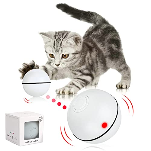 Pakoo Interactive Cat Toys Ball Smart Automatic Rolling Kitten Toys USB Rechargeable Motion Ball + Spinning Led Light with Timer Function The Best Entertainment Exercise Gift for Your Kitty