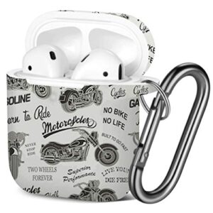 [ compatible with airpods 2 and 1 ] shockproof soft tpu gel case cover with keychain carabiner for apple airpods (motorcycle silhouette)