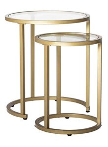 studio designs home camber modern 20" and 14.5" round set of nesting tables in gold/clear glass