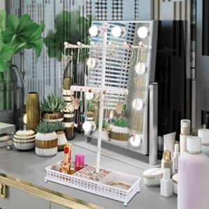 Meangood Jewelry Tree Stand Organizer 3in1 Necklace Organizer Display Bracelet Earrings and Ring Tray Jewelry Holder Hanger Metal（White）