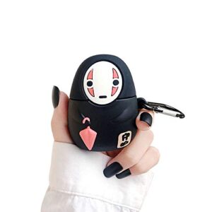 bontoujour case compatible with airpods 1/2, super cute creative sitting faceless man no face man holding umbrella design case, soft silicone earphone protection skin +hook