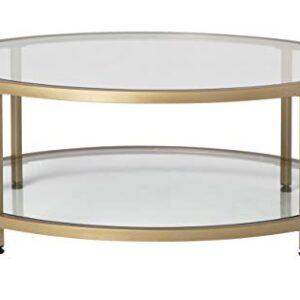 Studio Designs Home Camber 2-Tier Modern 38" Round Coffee Table in Gold/Clear Glass
