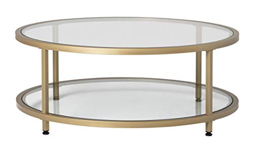 Studio Designs Home Camber 2-Tier Modern 38" Round Coffee Table in Gold/Clear Glass