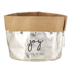 creative brands christmas washable paper basket/holder, 6.5 x 6-inches, metallic-joy to the world