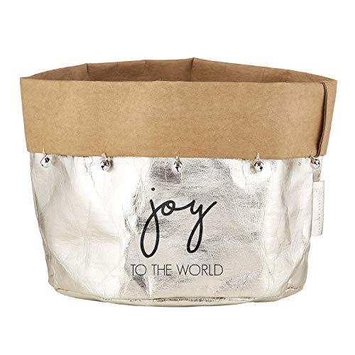 Creative Brands Christmas Washable Paper Basket/Holder, 6.5 x 6-Inches, Metallic-Joy to The World