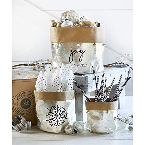 Creative Brands Christmas Washable Paper Basket/Holder, 6.5 x 6-Inches, Metallic-Joy to The World