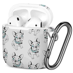 [ compatible with airpods 2 and 1 ] shockproof soft tpu gel case cover with keychain carabiner for apple airpods (french bulldog)