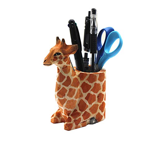 TANG SONG Creative Wood Carving Giraffe Handicrafts Pen and Pencil Holder Office Desk Supplies Organizer Pencil Cup