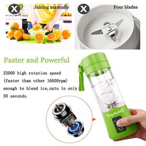 TopAufell Portable Blender,USB Rechargeable Personal Mixer,380ML Mini Blender for Fruit Smoothies and Milkshakes with Six Blades in 3D,Handheld Blender Suitable for Travel,Gym,Outdoor Sport(Green)