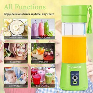 TopAufell Portable Blender,USB Rechargeable Personal Mixer,380ML Mini Blender for Fruit Smoothies and Milkshakes with Six Blades in 3D,Handheld Blender Suitable for Travel,Gym,Outdoor Sport(Green)