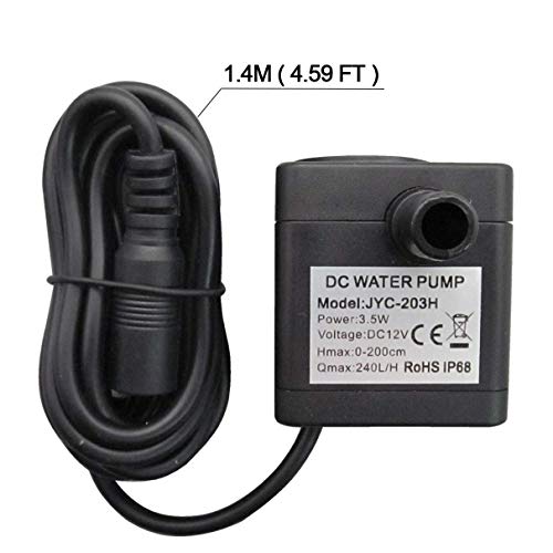 SENSTREE 52 GPH (200L/H, 3.5W) Submersible Water Pump, DC 12V Ultra Quiet Fountain Pump, 4.9ft High Lift Mini Brushless Pump with 1.4m (4.59ft) Power Cord for Fish Tank, Pond, Aquarium Auto Top Off