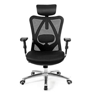 giantex ergonomic office chair, mesh office chair with adjustable headrest, tilt-down backrest mesh adjustable high back office chair, breathable computer desk chair, mesh back office chair