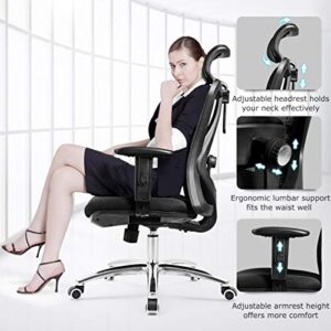 Giantex Ergonomic Office Chair, Mesh Office Chair with Adjustable Headrest, Tilt-Down Backrest Mesh Adjustable High Back Office Chair, Breathable Computer Desk Chair, Mesh Back Office Chair