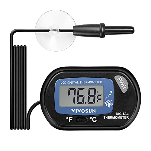 VIVOSUN 1-Pack LCD Digital Aquarium Thermometer Fish Tank Water Terrarium Temperature with Suction Cup for Turtle