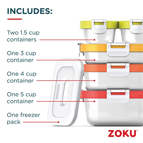 ZOKU - Nested Food Storage Containers with Freezer Pack, Leak Proof with Airtight Lids, for Sandwiches, Lunches, Leftovers and more, Easy to Clean, Reusable, BPA Free (Neat Stack) (11 Piece)