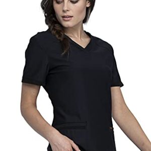 Form Scrubs for Women, Stretchy V-Neck Knit Scrub Top CK840, S, Black