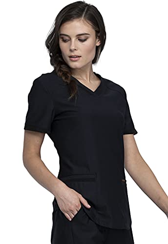 Form Scrubs for Women, Stretchy V-Neck Knit Scrub Top CK840, S, Black