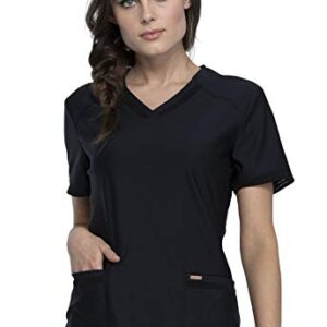 Form Scrubs for Women, Stretchy V-Neck Knit Scrub Top CK840, S, Black