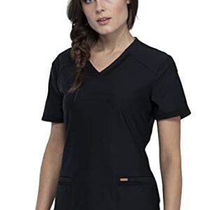 Form Scrubs for Women, Stretchy V-Neck Knit Scrub Top CK840, S, Black