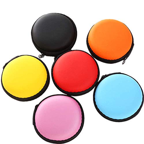 6PACK Portable Round Earphone Carrying Case Mini Pouch Storage for Smartphone Earphone Bluetooth Headset Storage Bags