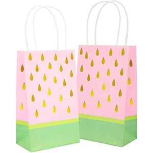 watermelon birthday party favor gift bags with handles (9 x 5 x 3 in, pink with gold foil)