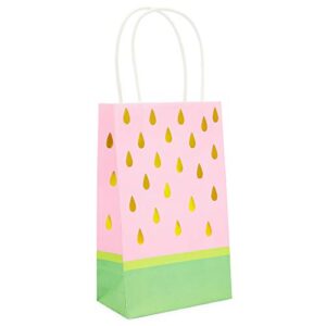 Watermelon Birthday Party Favor Gift Bags with Handles (9 x 5 x 3 in, Pink with Gold Foil)