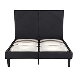 Olee Sleep Dura Metal Faux Leather Wood Diamond Slate Bed Frame, Queen, Black