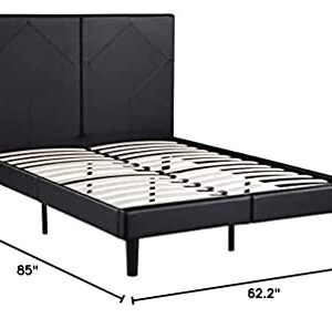 Olee Sleep Dura Metal Faux Leather Wood Diamond Slate Bed Frame, Queen, Black