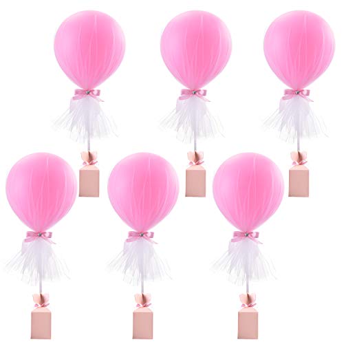 Pink Tulle Tutu Balloons with Candy Box for Baby Shower Centerpieces Girls Butterflies Birthday Party Wedding Table Decorations, with Inflate Balloons Pump, 6 Packs