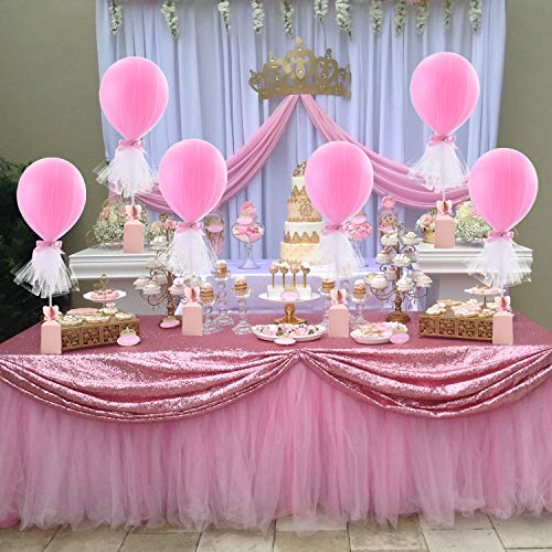 Pink Tulle Tutu Balloons with Candy Box for Baby Shower Centerpieces Girls Butterflies Birthday Party Wedding Table Decorations, with Inflate Balloons Pump, 6 Packs