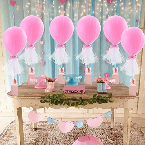 Pink Tulle Tutu Balloons with Candy Box for Baby Shower Centerpieces Girls Butterflies Birthday Party Wedding Table Decorations, with Inflate Balloons Pump, 6 Packs