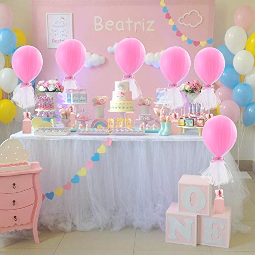 Pink Tulle Tutu Balloons with Candy Box for Baby Shower Centerpieces Girls Butterflies Birthday Party Wedding Table Decorations, with Inflate Balloons Pump, 6 Packs