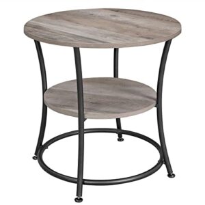 vasagle side table, round end table with 2 shelves for living room, bedroom, small table with steel frame for smaller spaces, outdoor, greige and black