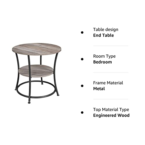 VASAGLE Side Table, Round End Table with 2 Shelves for Living Room, Bedroom, Small Table with Steel Frame for Smaller Spaces, Outdoor, Greige and Black