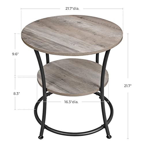 VASAGLE Side Table, Round End Table with 2 Shelves for Living Room, Bedroom, Small Table with Steel Frame for Smaller Spaces, Outdoor, Greige and Black