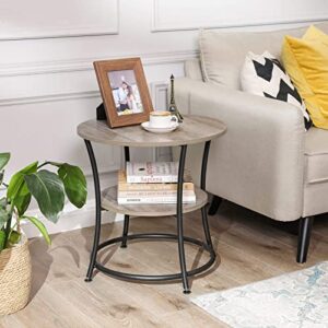 VASAGLE Side Table, Round End Table with 2 Shelves for Living Room, Bedroom, Small Table with Steel Frame for Smaller Spaces, Outdoor, Greige and Black