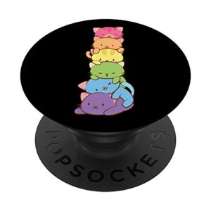cute lgbt rainbow gay pride flag kawaii cat pile anime art popsockets popgrip: swappable grip for phones & tablets