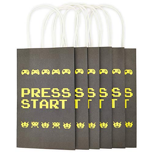 BLUE PANDA Video Game Party Favor Gift Bags for Kids Birthday (4 Assorted Designs, Kraft Paper, 24 Pack)