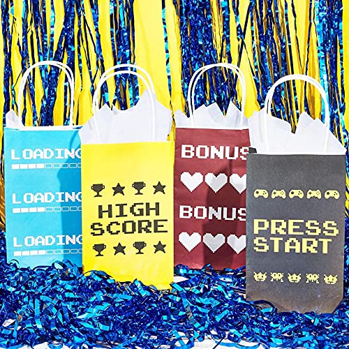 BLUE PANDA Video Game Party Favor Gift Bags for Kids Birthday (4 Assorted Designs, Kraft Paper, 24 Pack)
