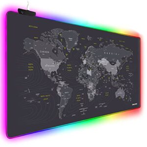 extended rgb mouse pad mat, rnairni large office table desk mat gaming lighting led mousepad for pc computer keyboard waterproof anti-slip ultra thin 4mm - 31.5'' x 15.7' (world map)
