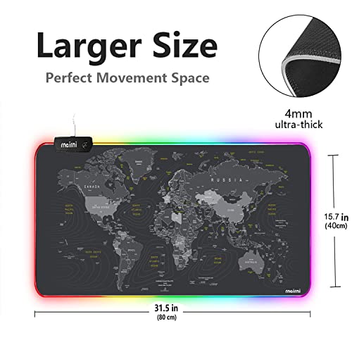 Extended RGB Mouse Pad Mat, rnairni Large Office Table Desk Mat Gaming Lighting Led Mousepad for PC Computer Keyboard Waterproof Anti-Slip Ultra Thin 4mm - 31.5'' x 15.7' (World Map)