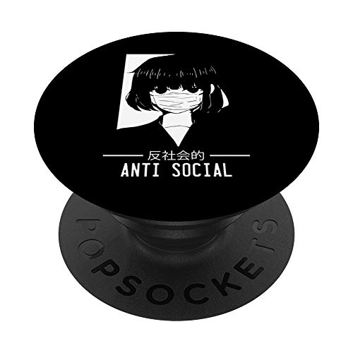 Anti Social Japanese Text Aesthetic Vaporwave Anime Gift PopSockets PopGrip: Swappable Grip for Phones & Tablets