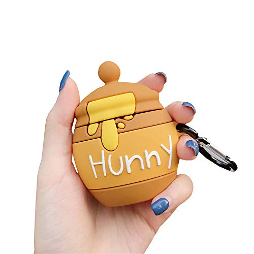 Rertnocnf Compatible with Earbuds Case Airpods 1 & 2, Cute Honey Pot Design Soft Silicone Creative Hunny Shockproof Wireless Earphone Protector Yellow