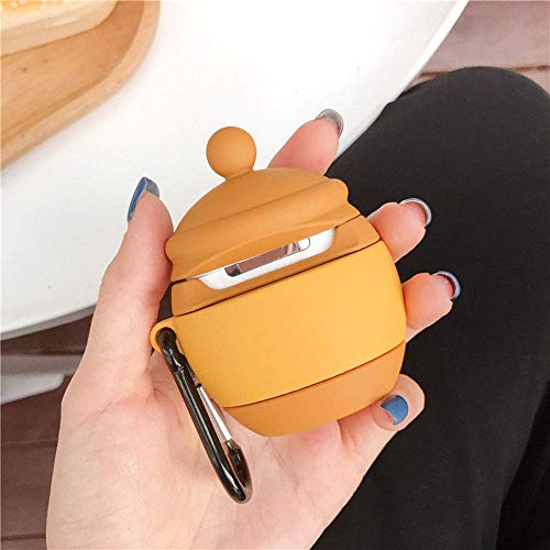 Rertnocnf Compatible with Earbuds Case Airpods 1 & 2, Cute Honey Pot Design Soft Silicone Creative Hunny Shockproof Wireless Earphone Protector Yellow