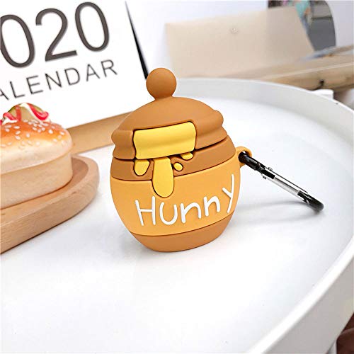 Rertnocnf Compatible with Earbuds Case Airpods 1 & 2, Cute Honey Pot Design Soft Silicone Creative Hunny Shockproof Wireless Earphone Protector Yellow