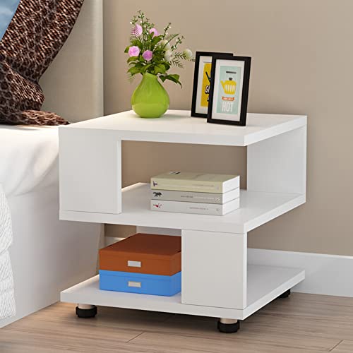 Jerry & Maggie - Magic Cube Nightstands Japanese Tatami Classic Modern Style - 2 Tier Rectangle Hallow Design Night Stand Storage Bedside Table Storage White