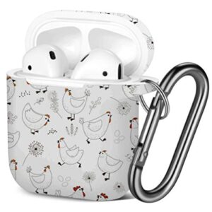 [ compatible with airpods 2 and 1 ] shockproof soft tpu gel case cover with keychain carabiner for apple airpods (chicken cartoon)