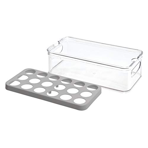 iDesign 71653 Crisp Plastic Refrigerator and Pantry Egg Bin, Modular Stacking Food Storage Box for Freezer, Fridge, Holds up to 18 Eggs, BPA Free, 12.72" x 6.32" x 3.88", Clear and Gray