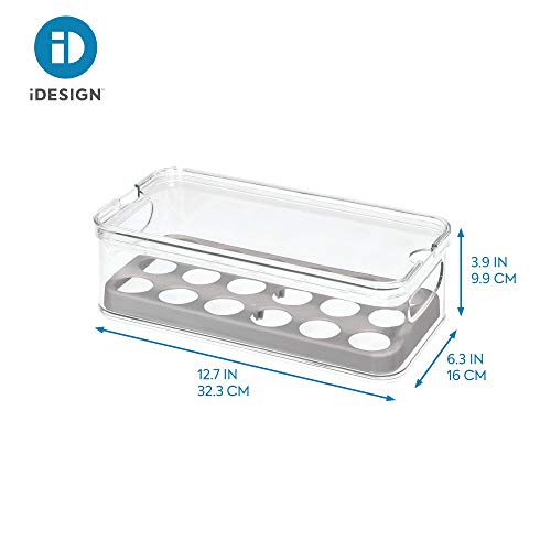 iDesign 71653 Crisp Plastic Refrigerator and Pantry Egg Bin, Modular Stacking Food Storage Box for Freezer, Fridge, Holds up to 18 Eggs, BPA Free, 12.72" x 6.32" x 3.88", Clear and Gray